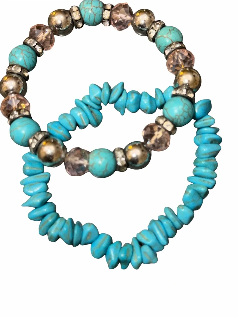 2 for 1 bundle Turquoise Bead Stretch Bracelet Set lot Stackable Bracelets - Picture 3 of 3